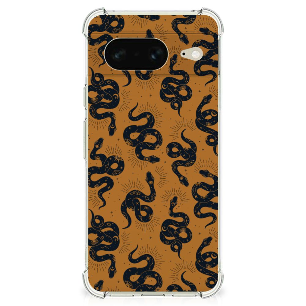 Google Pixel 8 Case Anti-shock voor Google Pixel 8 Snakes slangen print transparant