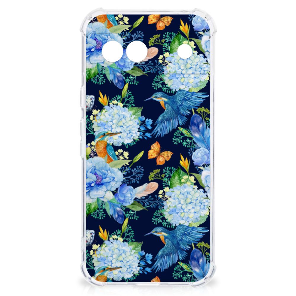 Google Pixel 8A Case Anti-shock IJsvogel design bloemen aanzicht