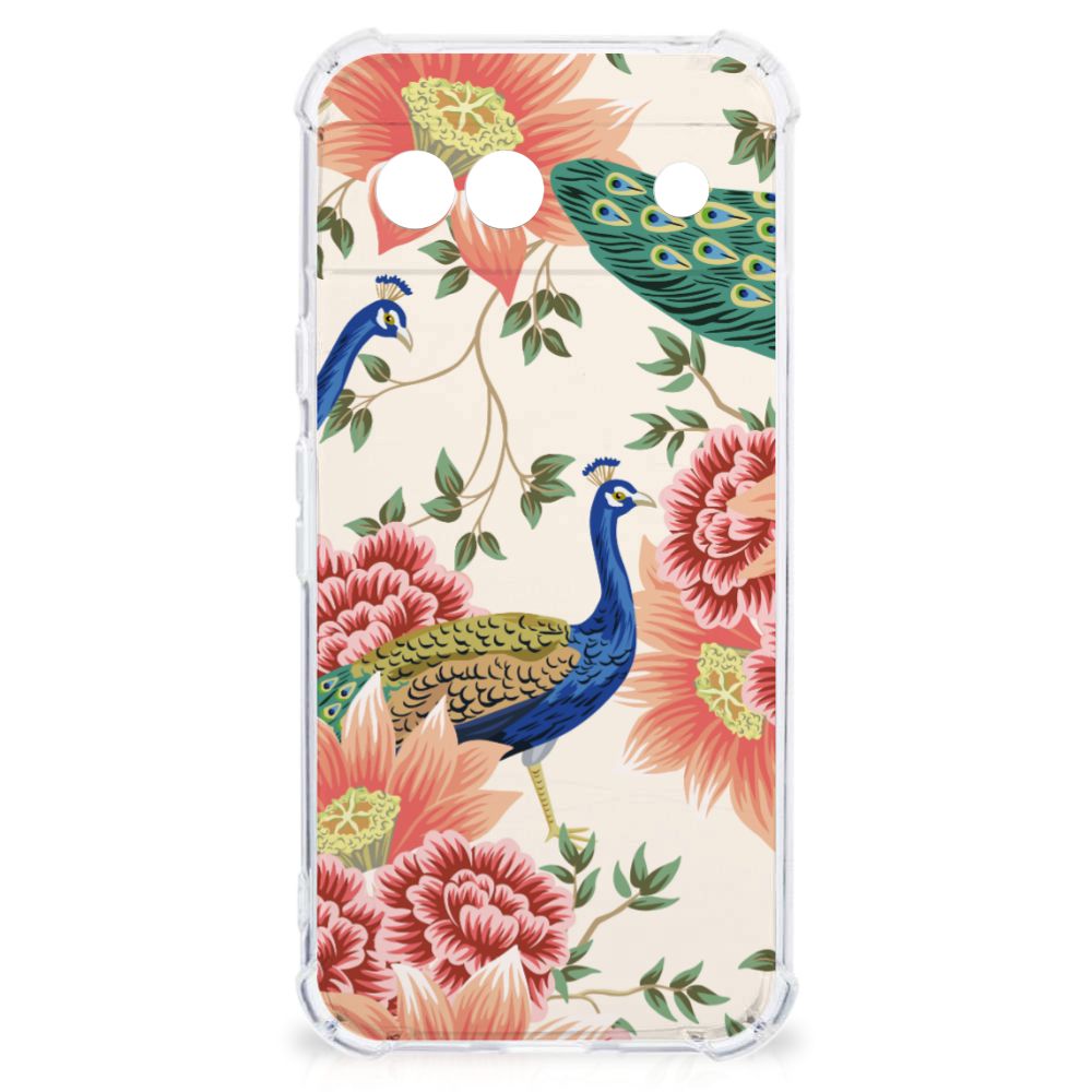 Google Pixel 8A Case Anti-shock Pink Peacock voorkant