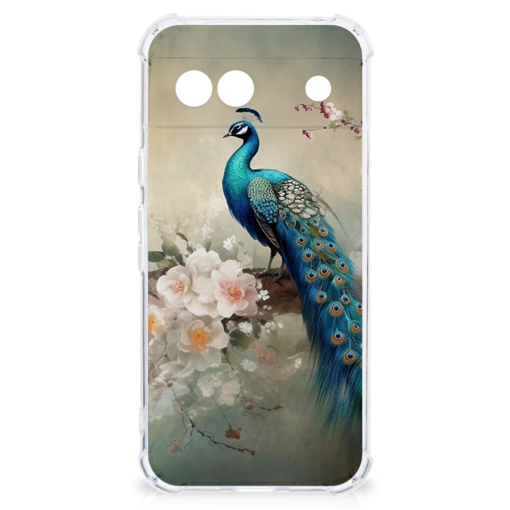 Google Pixel 8A Case Anti-shock Vintage Pauwen voorkant