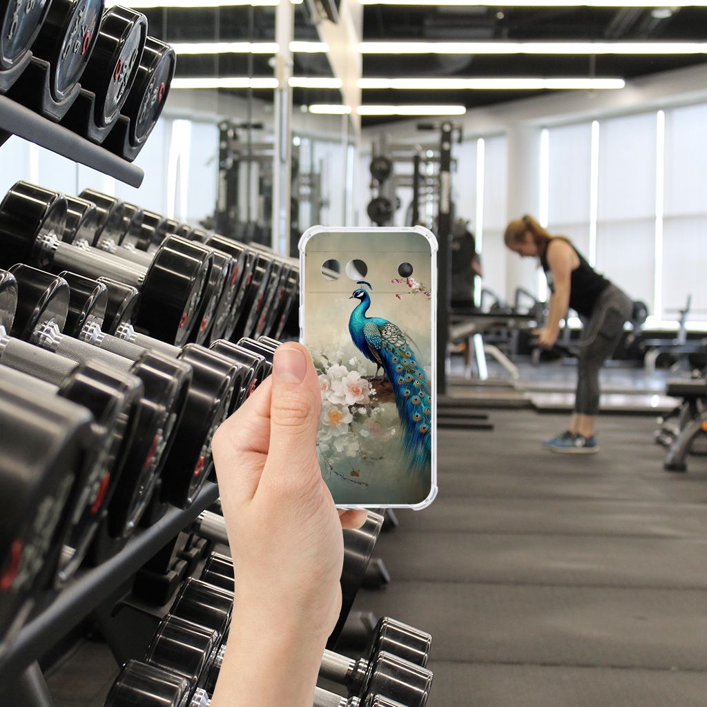 Google Pixel 8A Case Anti-shock Vintage Pauwen achterkant in sportschool
