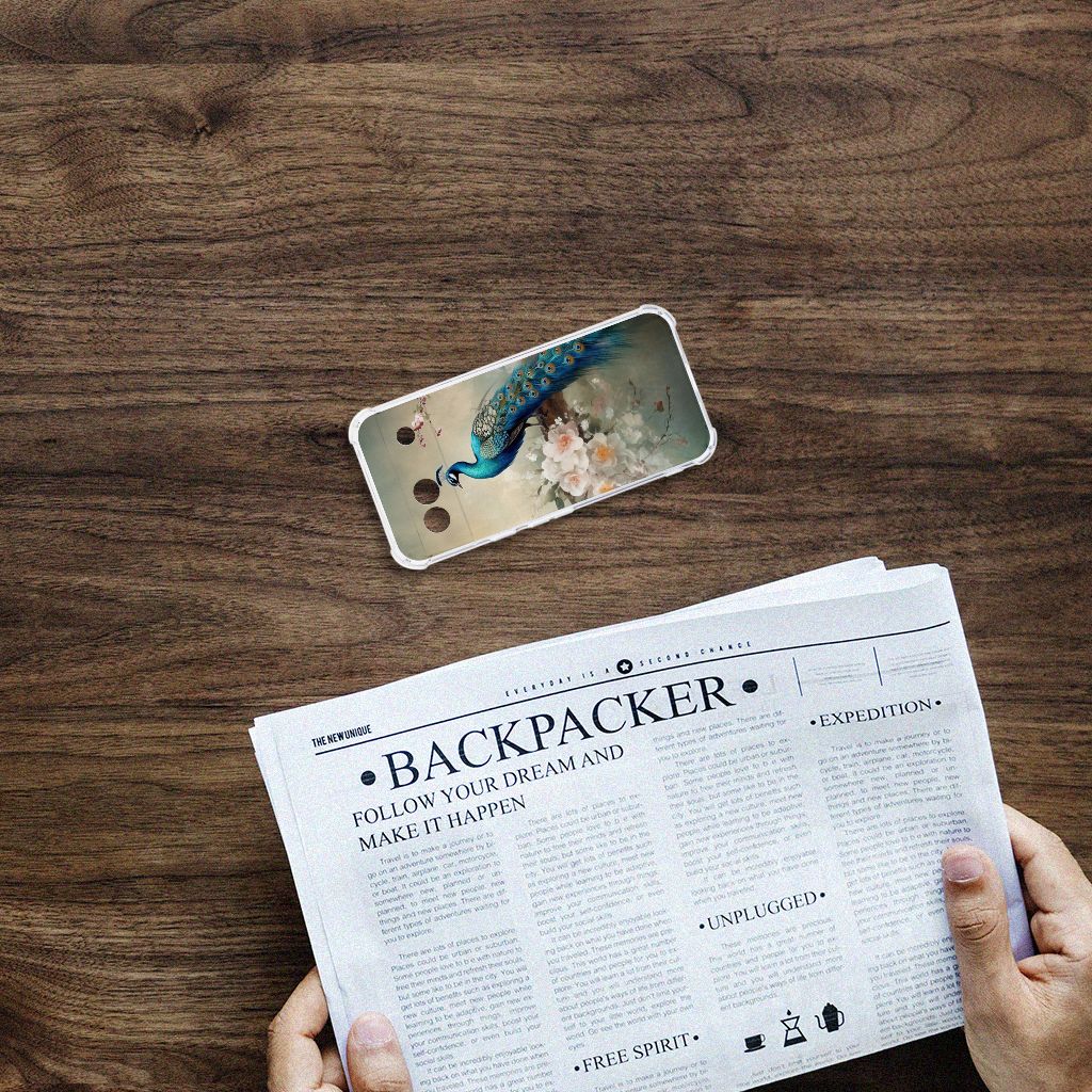 Google Pixel 8A Case Anti-shock Vintage Pauwen bovenkant