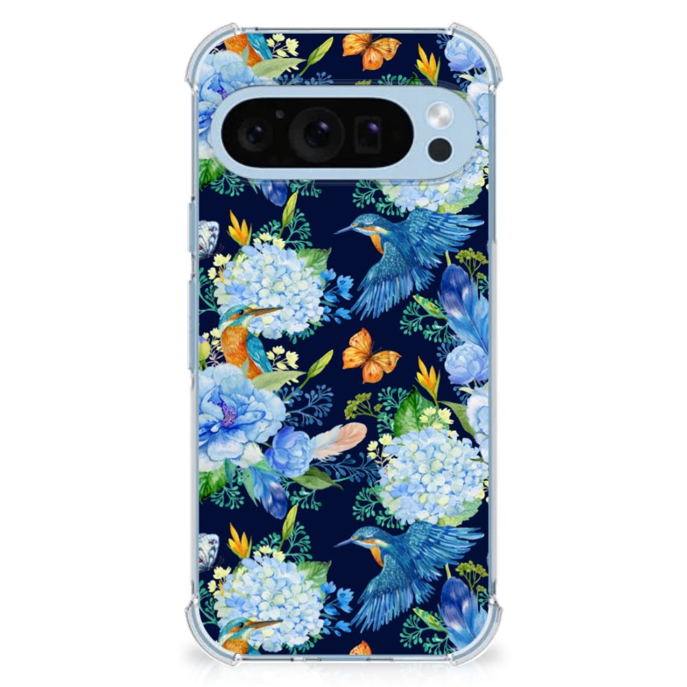 Google Pixel 9 9 Pro Case Anti-shock voor Google Pixel 9 9 Pro IJsvogel design bloemen vlinders