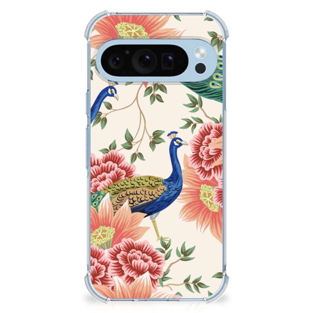 Google Pixel 9 9 Pro Case Anti-shock Pink Peacock voorkant