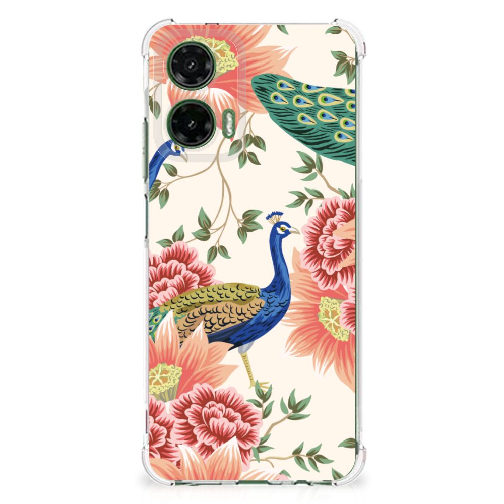 Motorola Moto G35 Case Anti-shock Pink Peacock voorkant