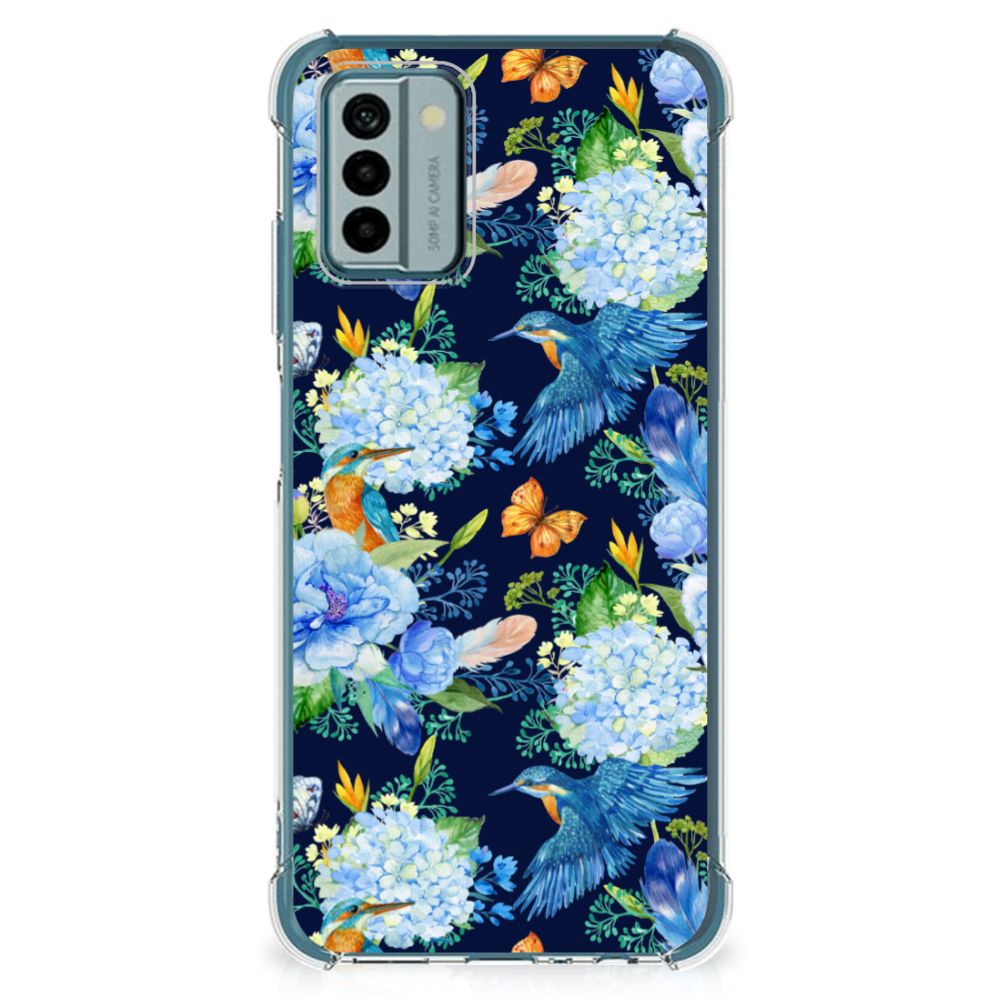Nokia G22 Case Anti-shock IJsvogel bloemen design voorkant