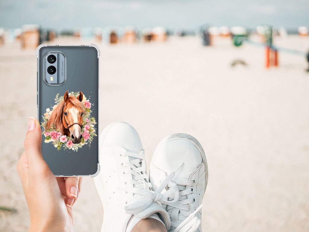 Case Anti-shock voor Nokia X30 Paard telefoonhoesje met paard design hand met sneaker strand