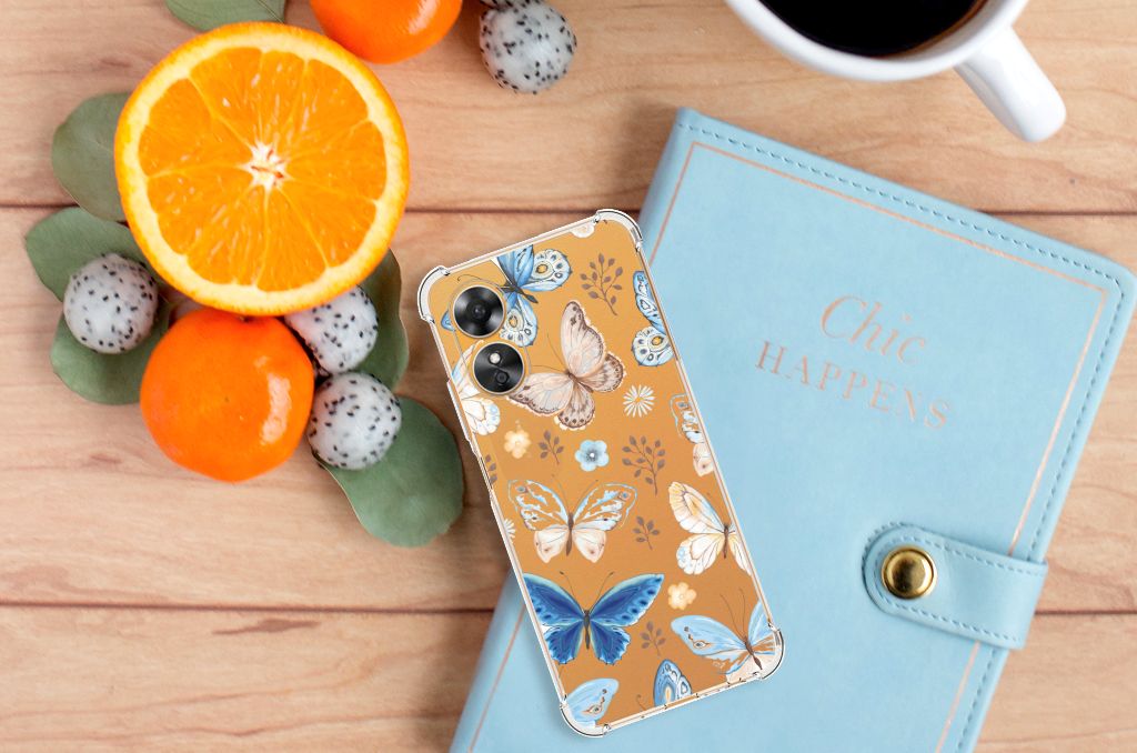OPPO A17 Case Anti-shock Vlinder bovenaanzicht telefoon kleurig ontwerp