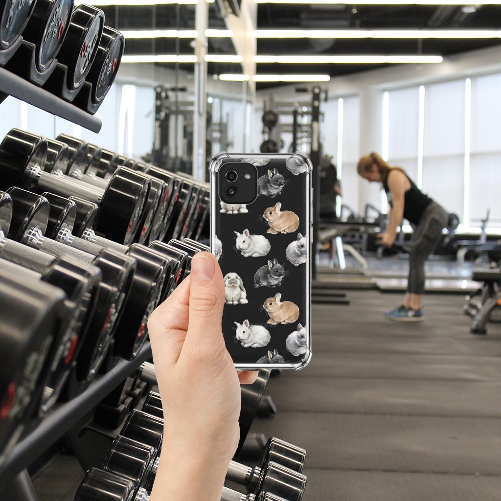 Samsung Galaxy A03 Case Anti-shock Konijntjes voorzijde in sportschool