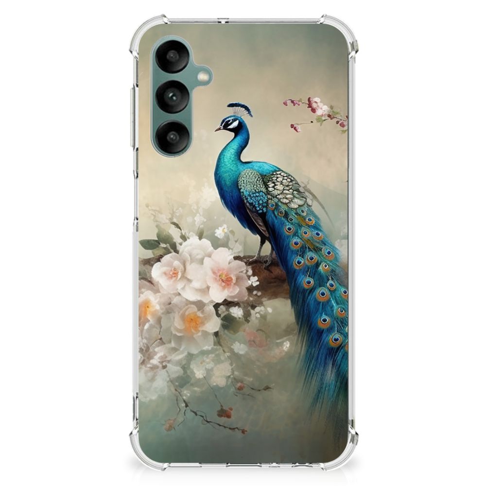 Samsung Galaxy A24 Case Anti-shock Vintage Pauwen design zijaanzicht