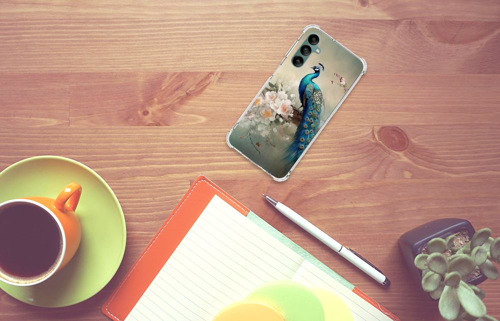 Samsung Galaxy A24 Case Anti-shock Vintage Pauwen bovenaanzicht