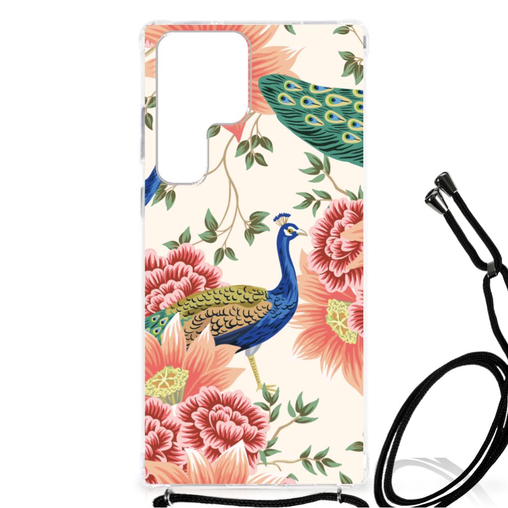 Samsung Galaxy S23 Ultra Case Anti-shock Pink Peacock voorkant
