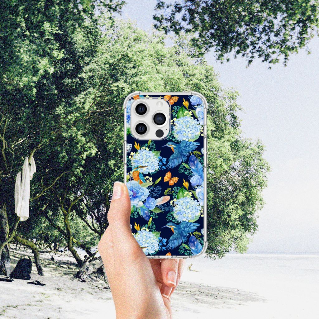Case Anti-shock voor iPhone 13 Pro Max IJsvogel met bloemen en ijsvogels in een kleurrijk design 🌸.