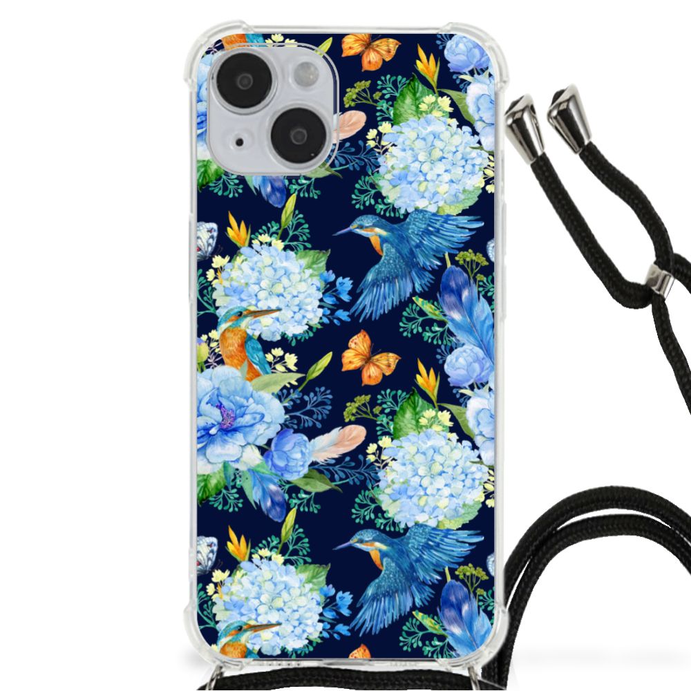 Case Anti-shock voor iPhone 14 Plus IJsvogel bloemen vlinders detail