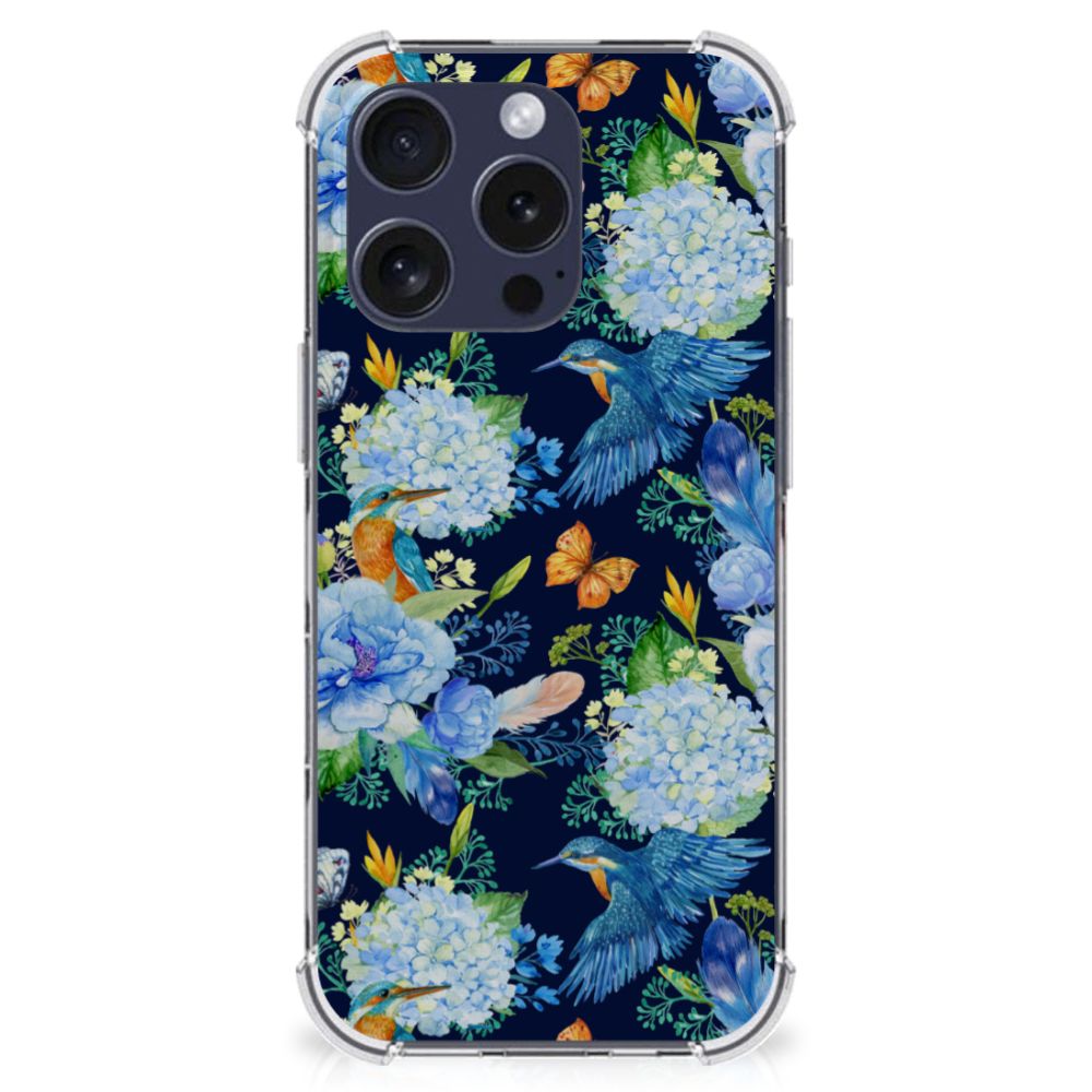 iPhone 16 Pro Case Anti-shock IJsvogel design bloemen voorkant