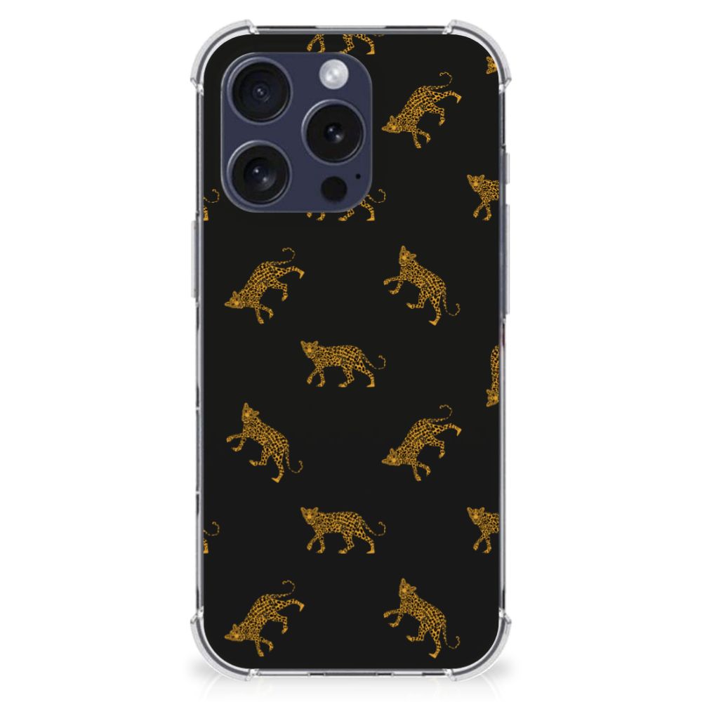 Case Anti-shock voor iPhone 16 Pro Max Leopards luipaardenprint zwart achterzijde