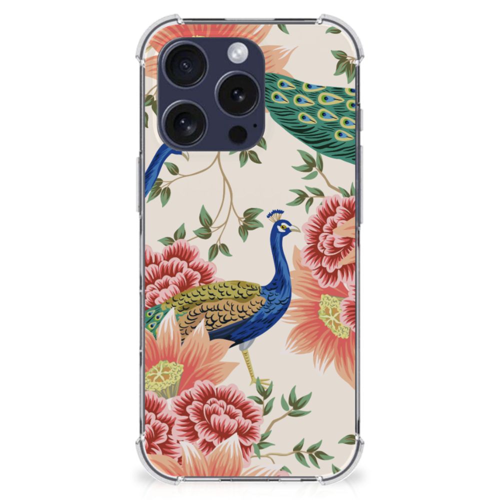 iPhone 16 Pro Max Case Anti-shock Pink Peacock achterkant