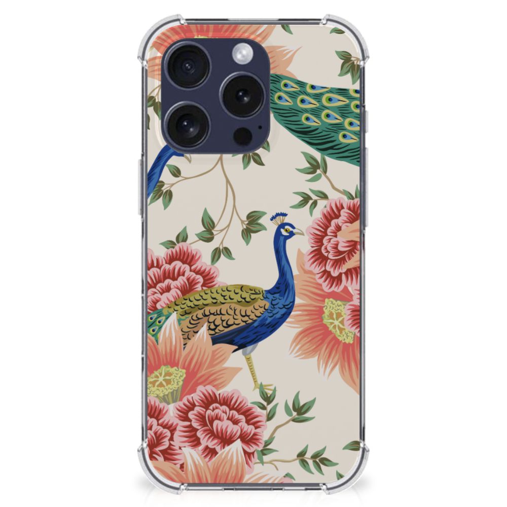 Apple iPhone 16 Pro Case Anti-shock Pink Peacock voorkant