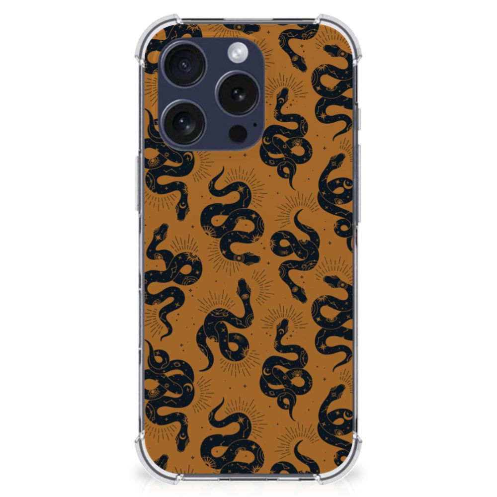 Case Anti-shock voor iPhone 16 Pro Snakes achterzijde bruin zwart slangdesign