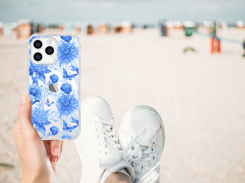 Apple iPhone 14 Pro Max Case voor Apple iPhone 14 Pro Max Flowers Blue bovenaanzicht