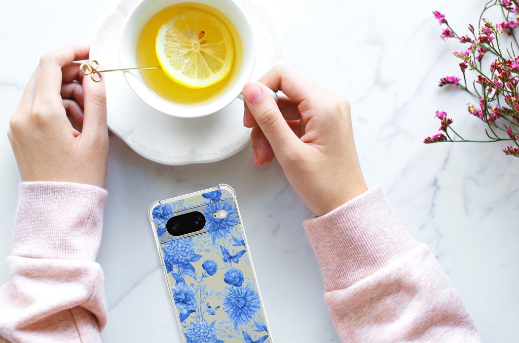 Case voor Google Pixel 8 Flowers Blue B2C Telecom