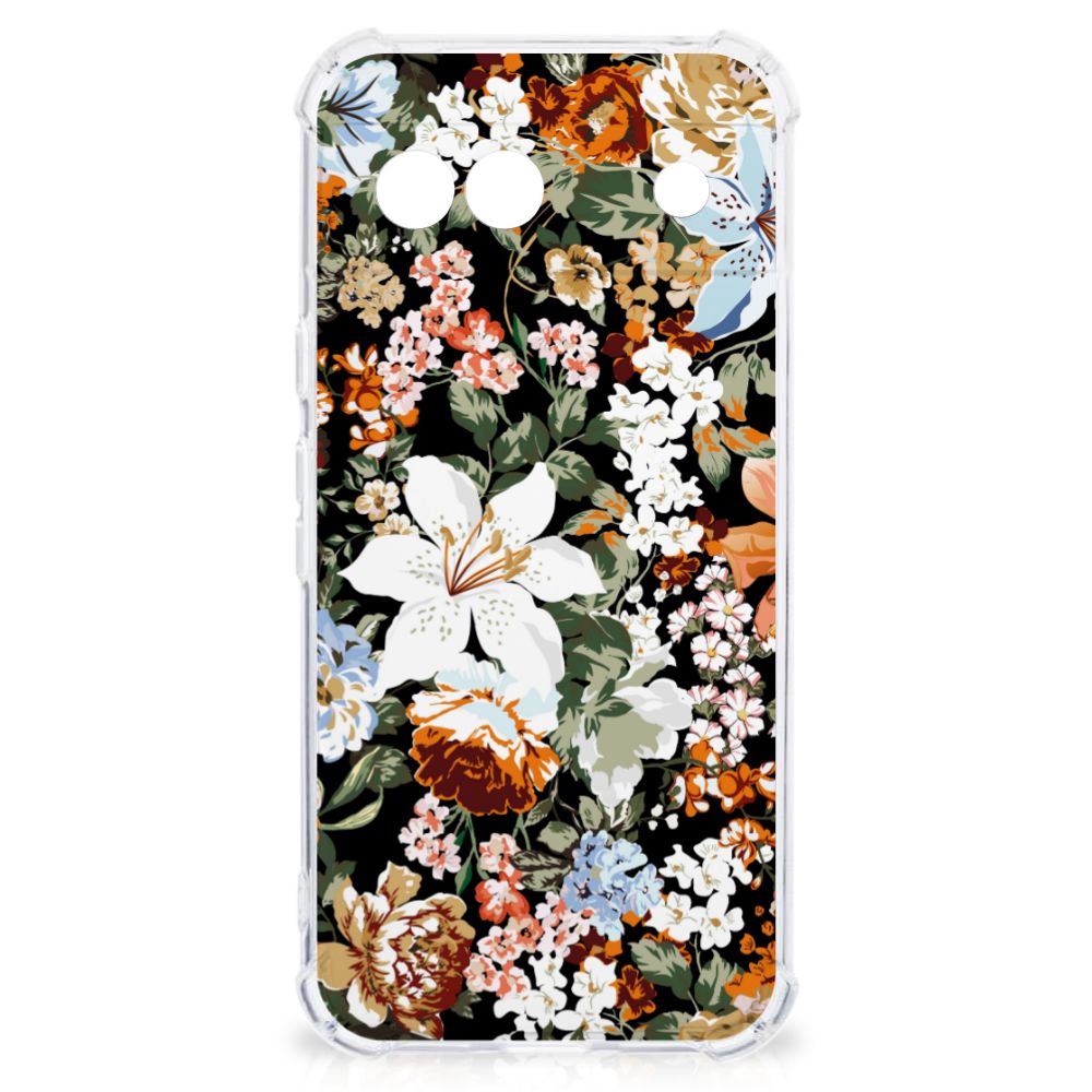 Google Pixel 8A Case voor Google Pixel 8A Dark Flowers achteraanzicht