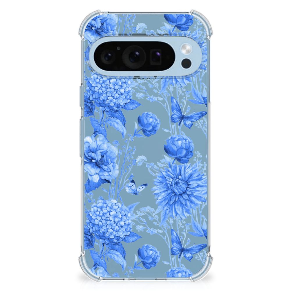 Google Pixel 9 | 9 Pro Case voor Google Pixel 9 | 9 Pro Flowers Blue design bloemen vooraanzicht
