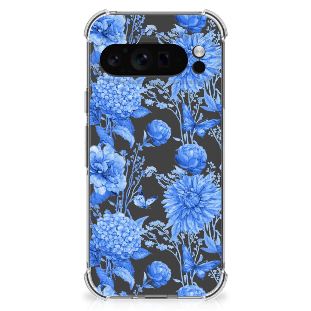 Google Pixel 9 Pro XL Case voor Google Pixel 9 Pro XL Flowers Blue achteraanzicht