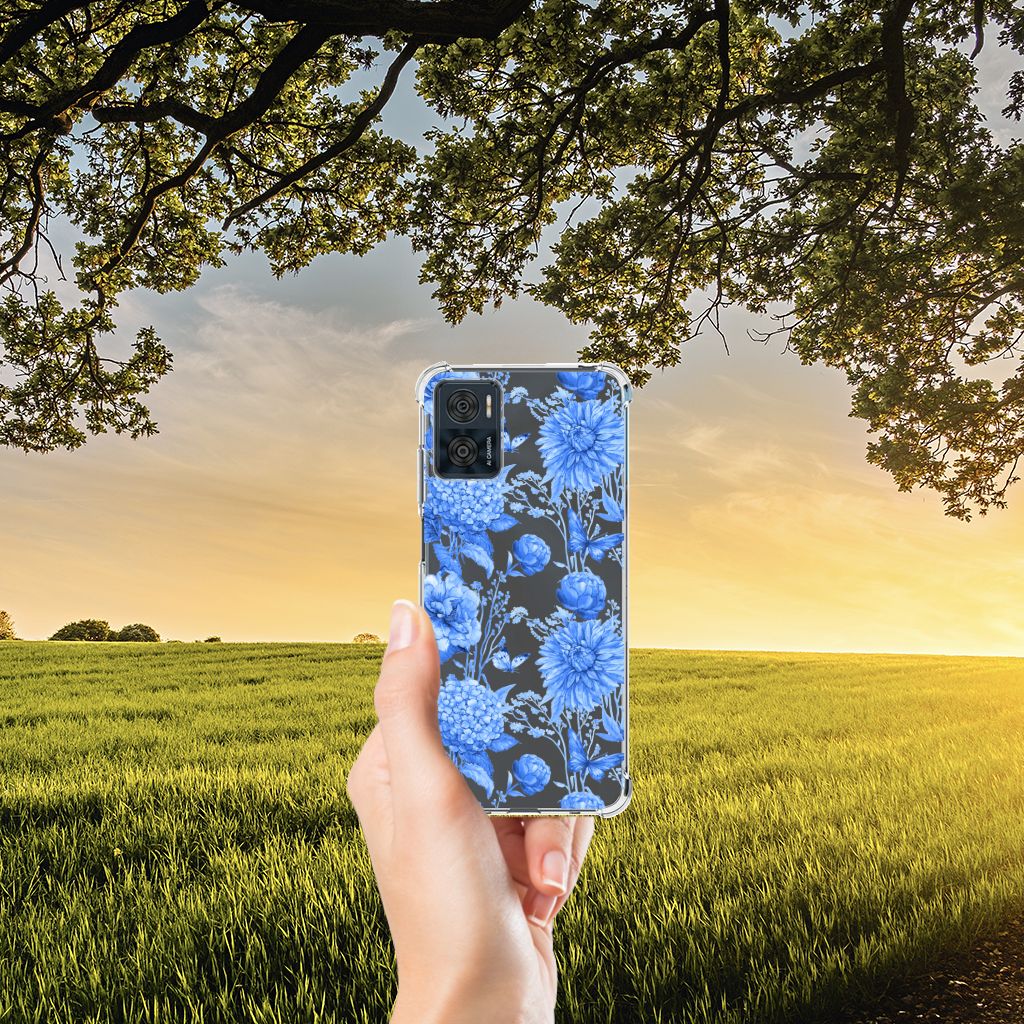 Case voor Motorola Moto E22 | E22i Flowers Blue B2C Telecom