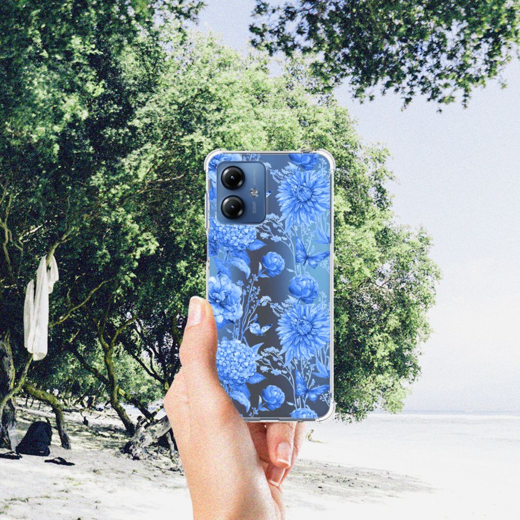 Case voor Motorola Moto G14 Flowers Blue B2C Telecom