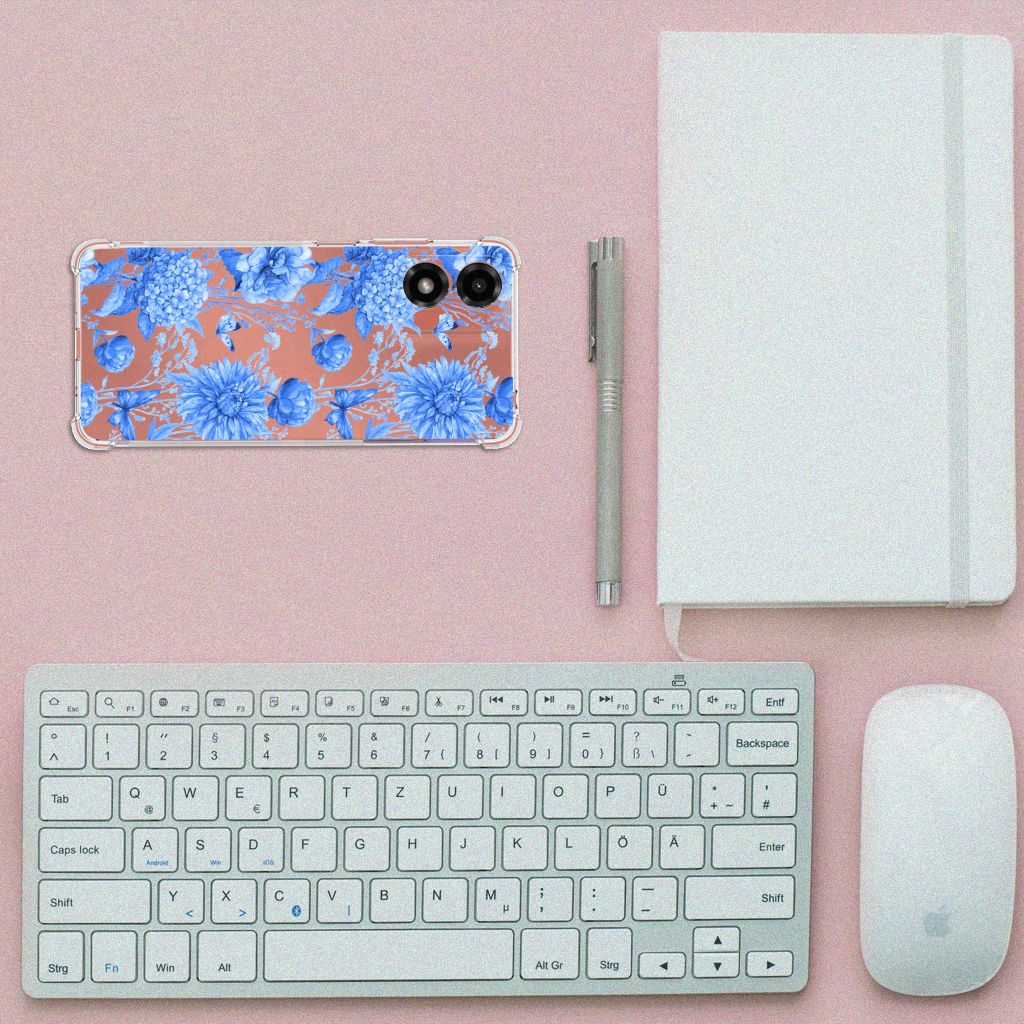 Case voor Motorola Moto G24 | G24 Power | G04 Flowers Blue design bloemen aanzicht