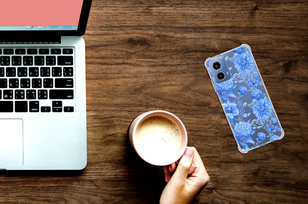 Case voor Motorola Moto G34 Flowers Blue B2C Telecom