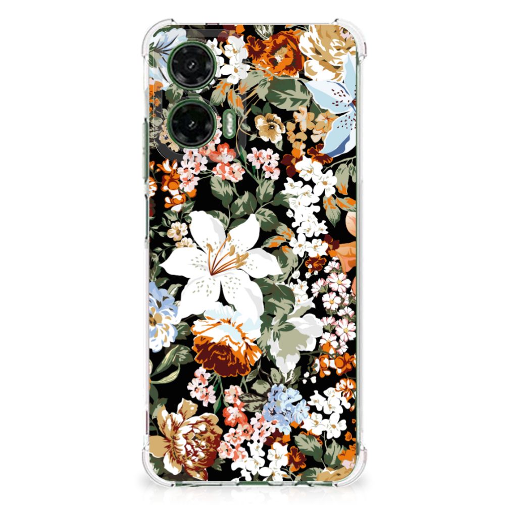Case voor Motorola Moto G35 Dark Flowers bloemen design achterkant
