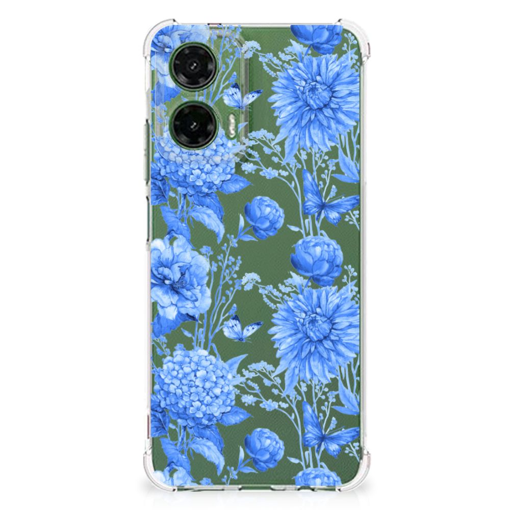 Motorola Moto G35 Case voor Motorola Moto G35 Flowers Blue achterkant