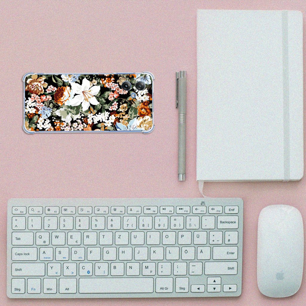 Case voor Motorola Moto G54 Dark Flowers bovenaanzicht bureau accessoires