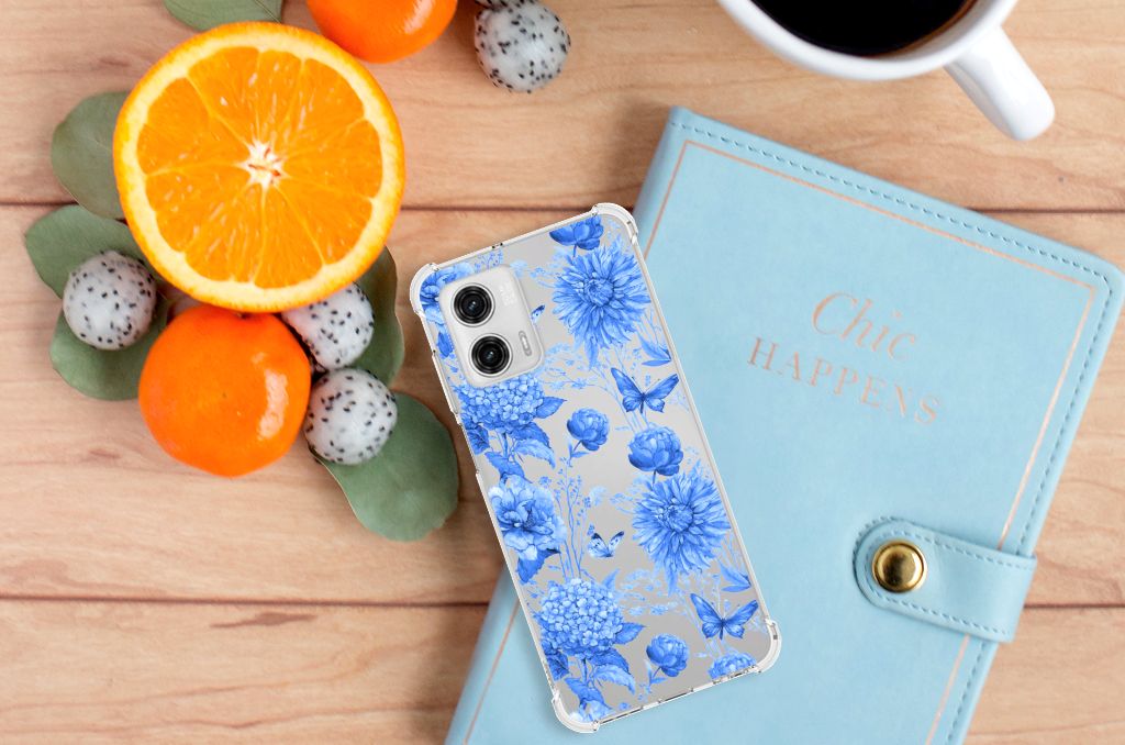 Motorola Moto G73 Case voor Motorola Moto G73 Flowers Blue bovenaanzicht