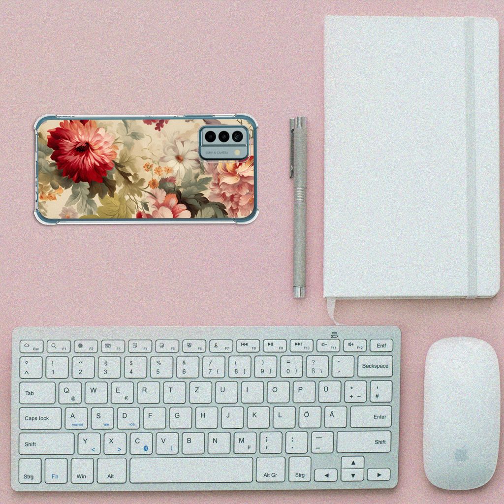Nokia G22 Case voor Nokia G22 Bloemen bovenaanzicht toetsenbord notitieboek