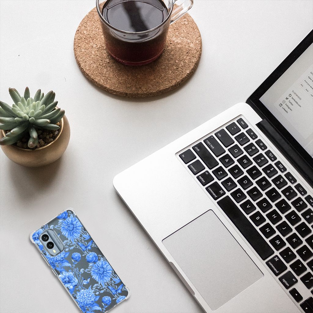 Case voor Nokia X30 Flowers Blue B2C Telecom