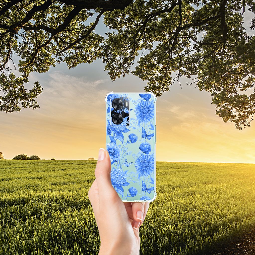 OPPO A57 A57s A77 4G Case voor OPPO A57 A57s A77 4G Flowers Blue achterzijde
