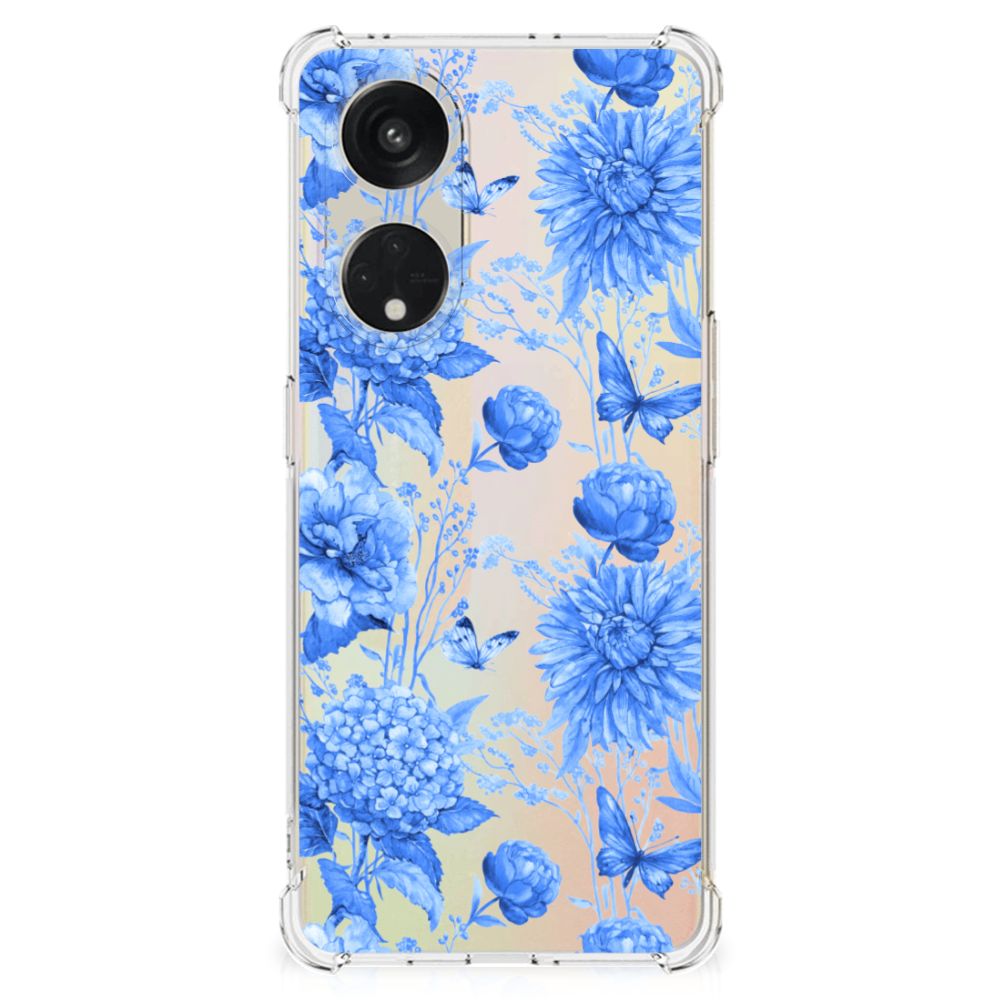 Case voor OPPO A98 Flowers Blue bloemen design voorkant