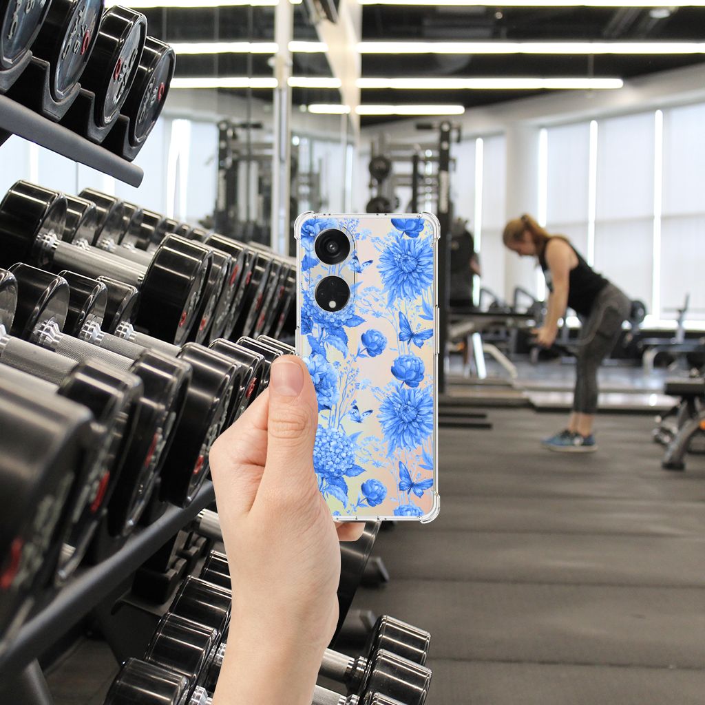 OPPO A98 Case voor OPPO A98 Flowers Blue aanzicht