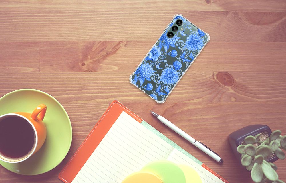 Samsung Galaxy A24 Case voor Samsung Galaxy A24 Flowers Blue bovenaanzicht