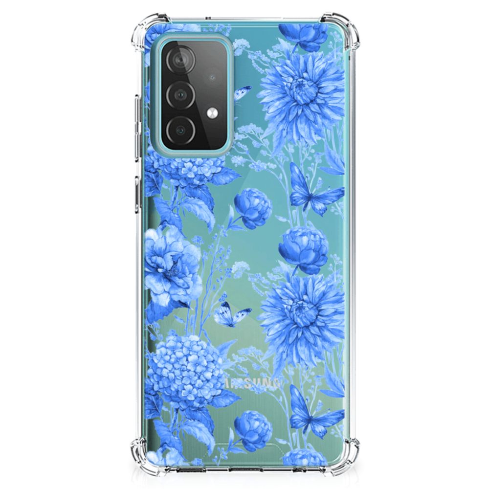 Samsung Galaxy A52 4G/5G Case voor Samsung Galaxy A52 4G/5G Flowers Blue bloemen blauwe achterkant
