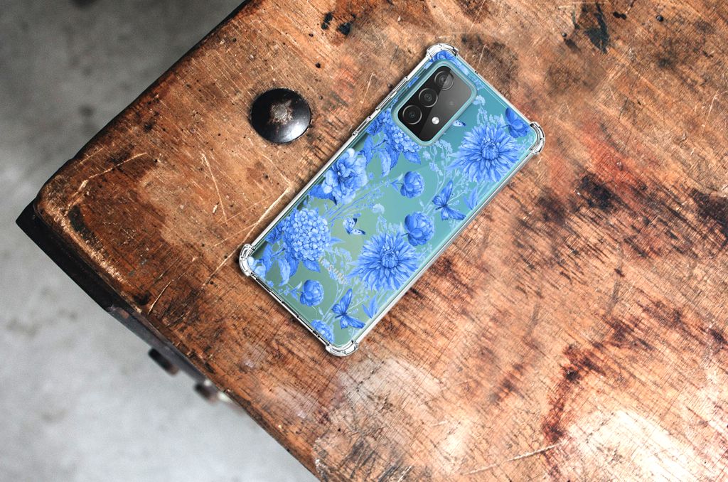 Samsung Galaxy A52 4G/5G Case voor Samsung Galaxy A52 4G/5G Flowers Blue bovenaanzicht
