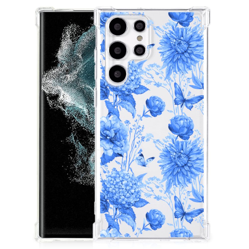Case voor Samsung Galaxy S22 Ultra Flowers Blue B2C Telecom