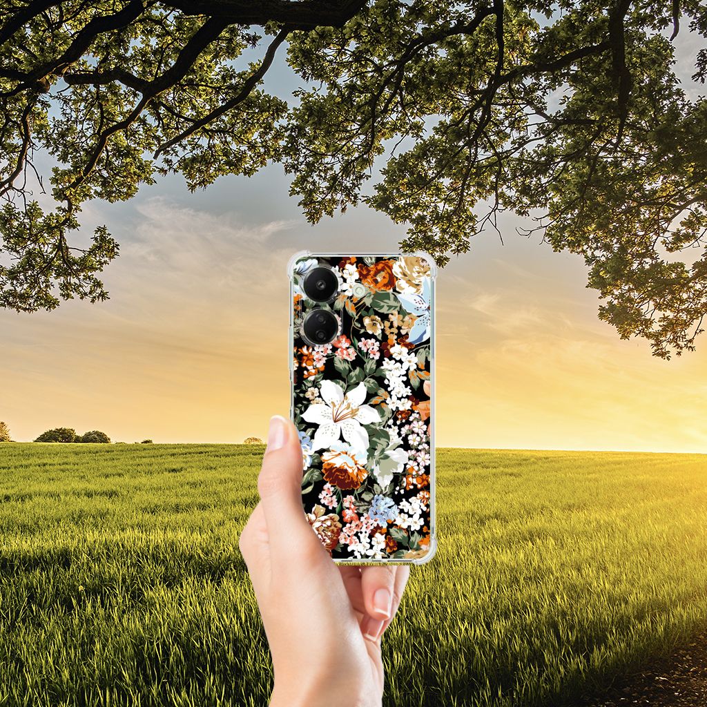 Xiaomi Redmi 13C 4G Case voor Xiaomi Redmi 13C 4G Dark Flowers hand met bloemen hoesje
