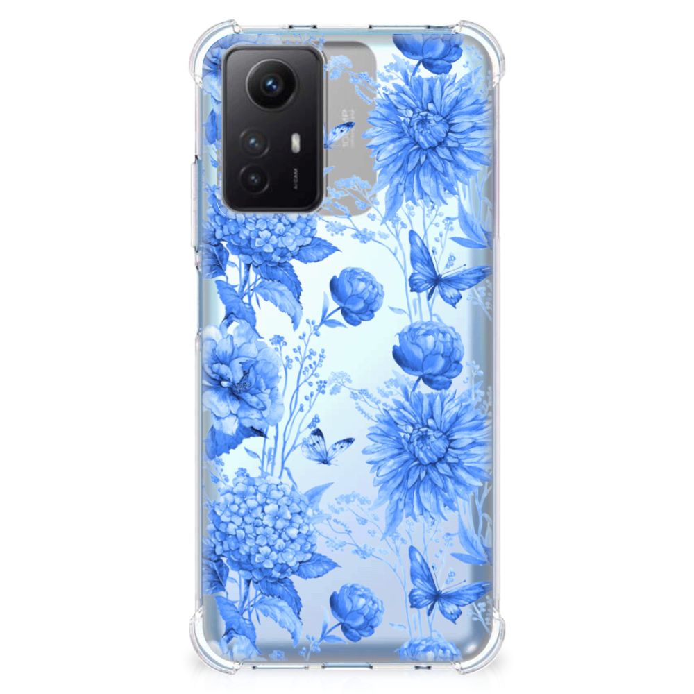 Xiaomi Redmi Note 12s Case Flowers Blue bloemendessin achteraanzicht