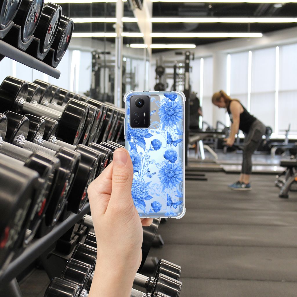 Xiaomi Redmi Note 12s Case voor Xiaomi Redmi Note 12s Flowers Blue aanzicht