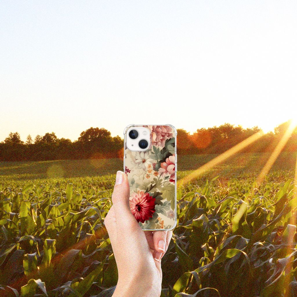 Case voor iPhone 13 mini Bloemen in een veld met zonstralen, ideaal voor romantische vibes 🌸.
