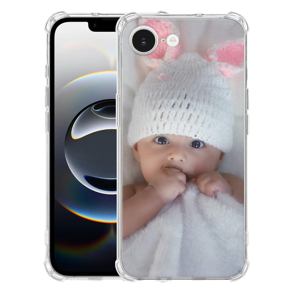 Apple iPhone 16e Custom Telefoonhoesje Anti-Shock Back Cover voor baby met bunny hoed